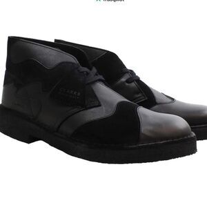 Clarks Leather Lace Up Desert Patch Men’s Black Boots Crepe Soft Sole